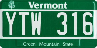 VT license plate YTW316