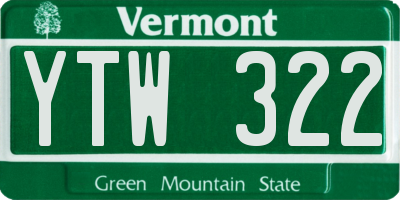 VT license plate YTW322