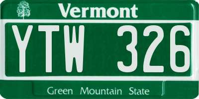 VT license plate YTW326