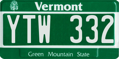 VT license plate YTW332
