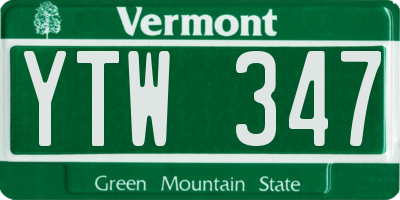 VT license plate YTW347