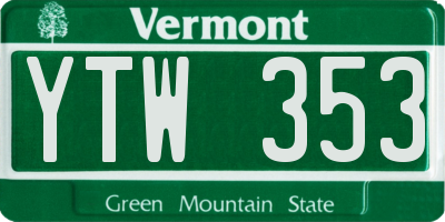VT license plate YTW353