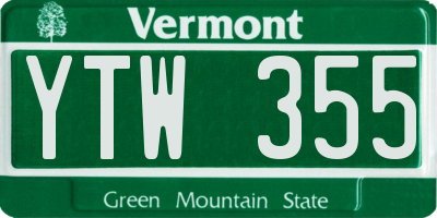 VT license plate YTW355