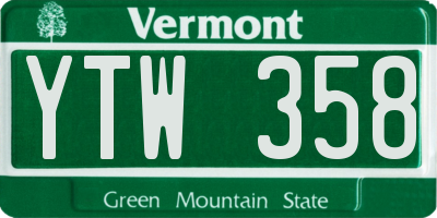 VT license plate YTW358