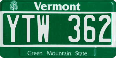 VT license plate YTW362