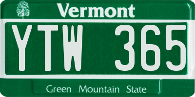 VT license plate YTW365