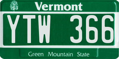 VT license plate YTW366