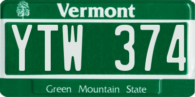 VT license plate YTW374