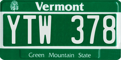 VT license plate YTW378