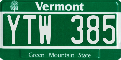VT license plate YTW385