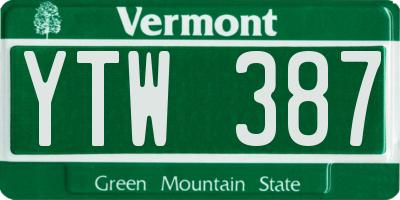 VT license plate YTW387