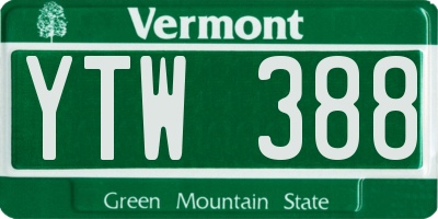 VT license plate YTW388