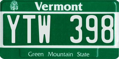 VT license plate YTW398