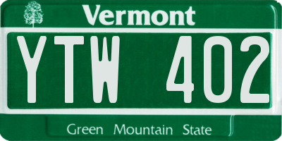 VT license plate YTW402