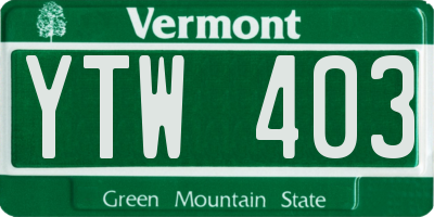 VT license plate YTW403