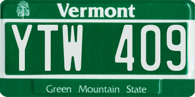 VT license plate YTW409