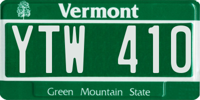 VT license plate YTW410