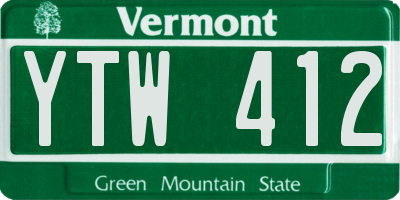 VT license plate YTW412