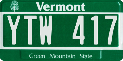 VT license plate YTW417