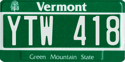 VT license plate YTW418