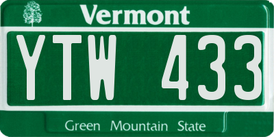 VT license plate YTW433