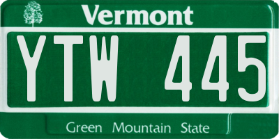VT license plate YTW445