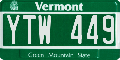 VT license plate YTW449