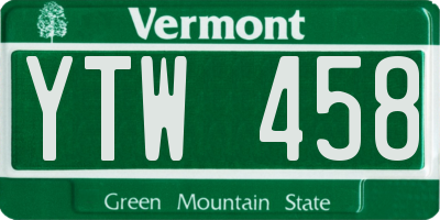 VT license plate YTW458