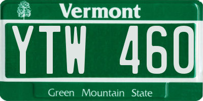VT license plate YTW460