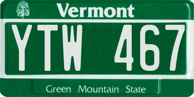 VT license plate YTW467