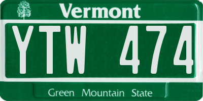 VT license plate YTW474