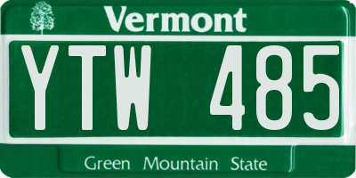 VT license plate YTW485