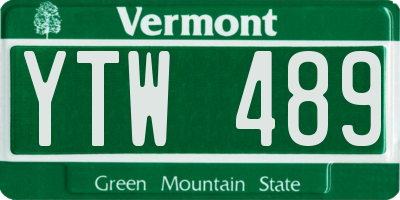 VT license plate YTW489