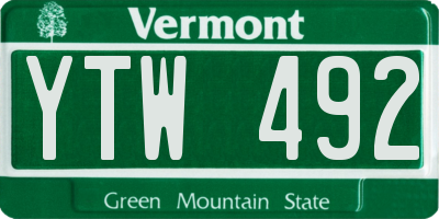 VT license plate YTW492