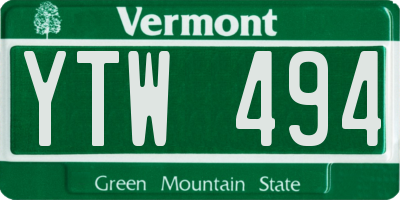 VT license plate YTW494