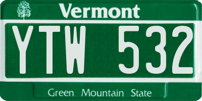 VT license plate YTW532