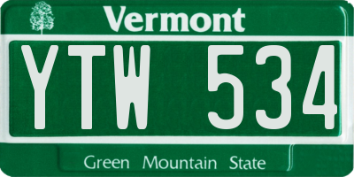 VT license plate YTW534