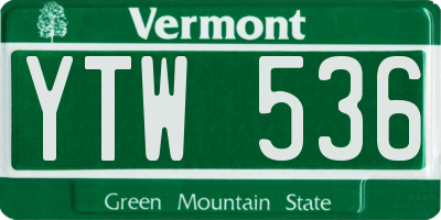 VT license plate YTW536