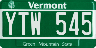 VT license plate YTW545