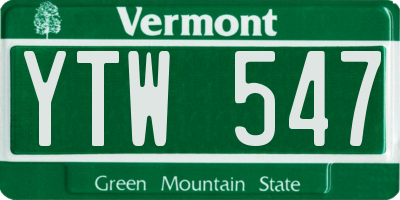 VT license plate YTW547