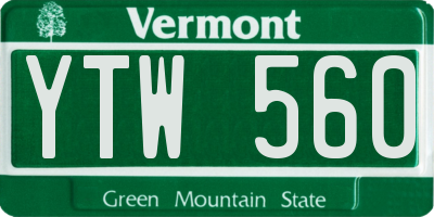 VT license plate YTW560