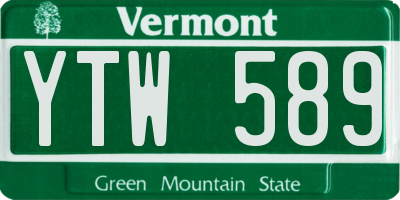 VT license plate YTW589