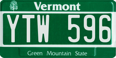 VT license plate YTW596