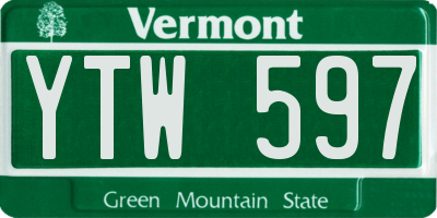 VT license plate YTW597