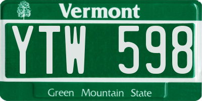 VT license plate YTW598
