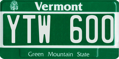VT license plate YTW600