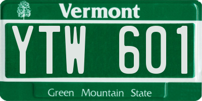 VT license plate YTW601