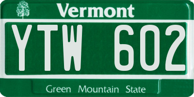 VT license plate YTW602