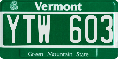 VT license plate YTW603