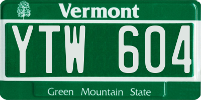 VT license plate YTW604